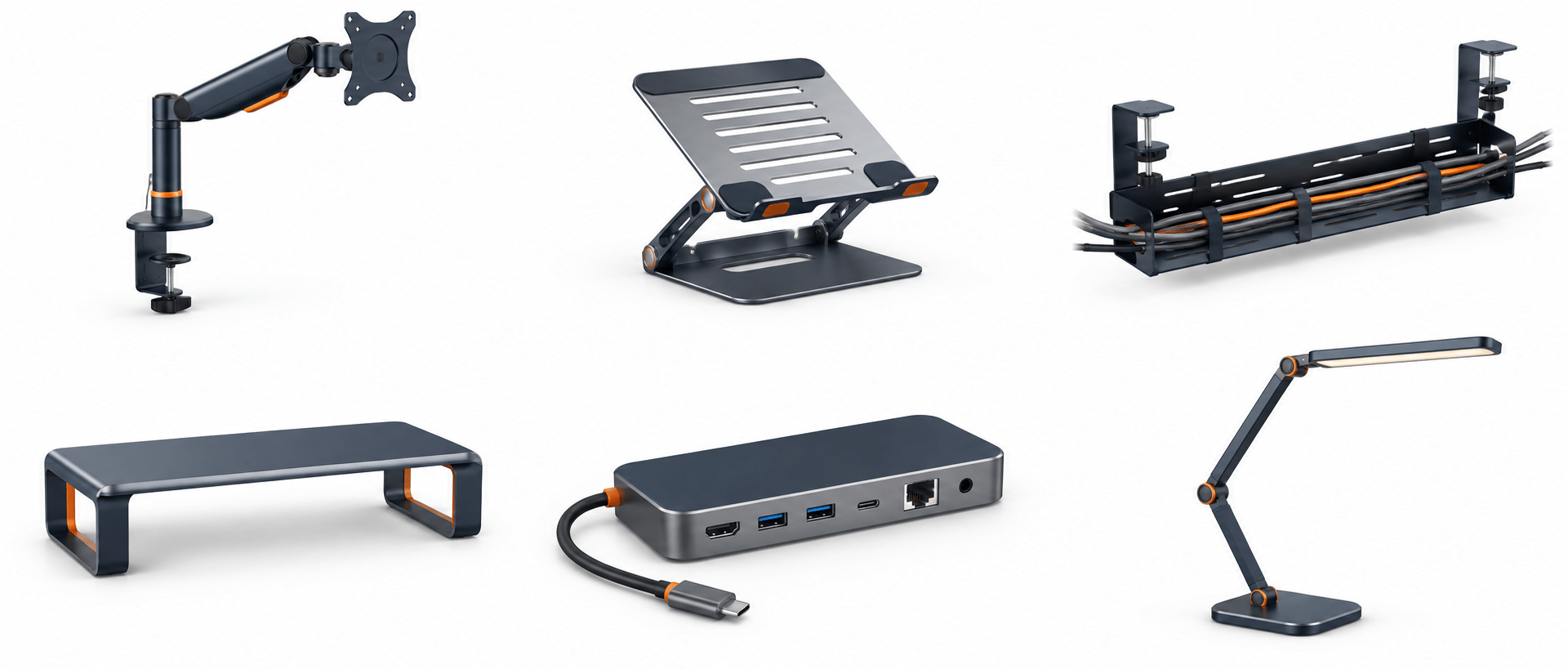 KI-Illustration: Monitorarm, markenlos und ohne konkretes Modell